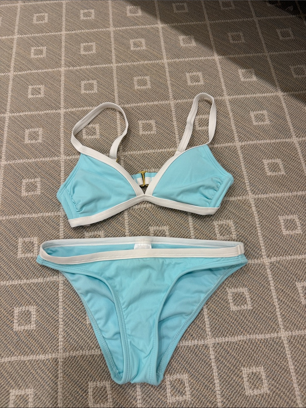 Light Blue Women's Bikini Set with White Trim